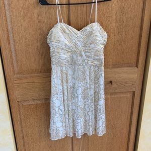 White and Gold Strapless Dress with Back Cutouts